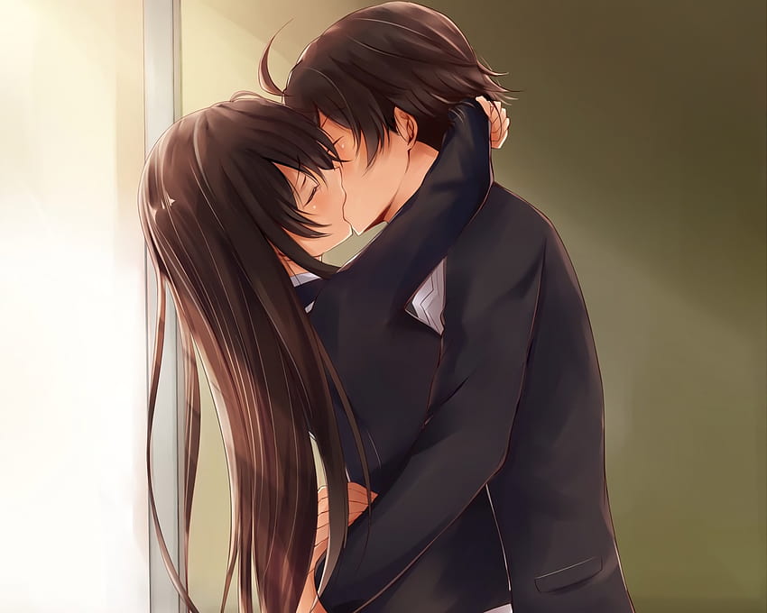 Anime Kiss, anime girl and boy cartoon kisses HD wallpaper