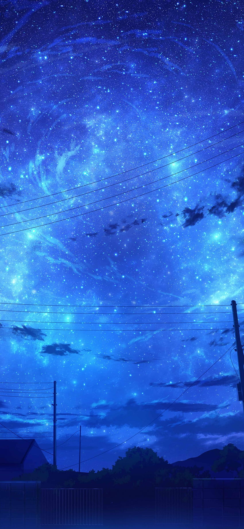 1170x2532 Paysage d'anime, ciel bleu, nuages, paysage, nuit étoilée pour iPhone 12 Pro, paysage esthétique d'anime de nuit Fond d'écran de téléphone HD
