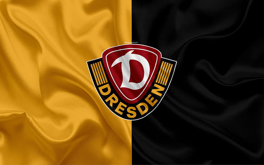 SG ディナモ ドレスデン、黄色の黒い絹の旗、ドイツのサッカー クラブ、ロゴ、エンブレム、2 ブンデスリーガ、サッカー、ドレスデン、ドイツ、解像度 3840 x 2400 の第 2 ブンデスリーガ. 高品質、 高画質の壁紙