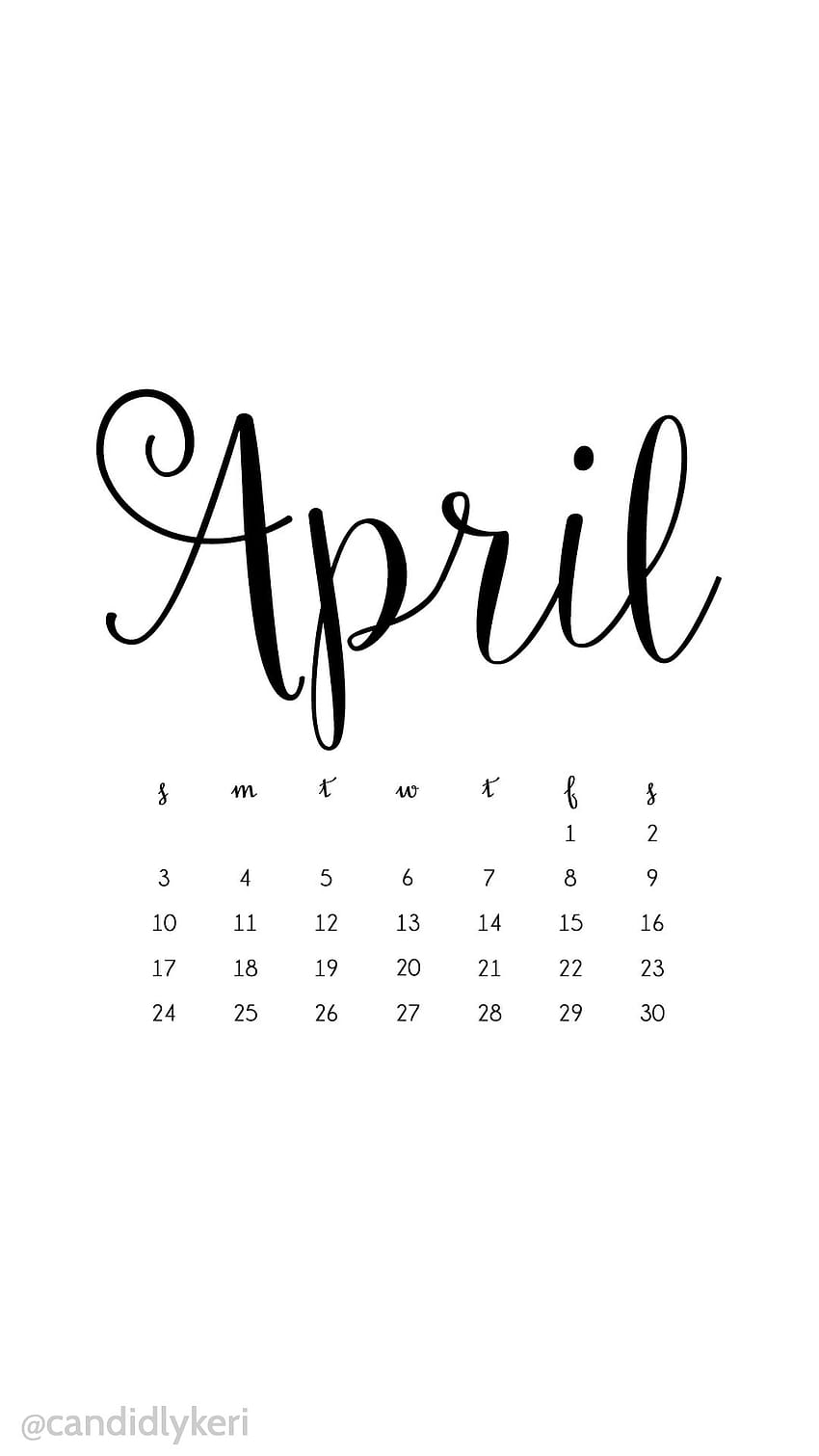 Abril de 2016 escritura cursiva escritura a mano para s de calendario para móvil, iphone o andr... fondo de pantalla del teléfono