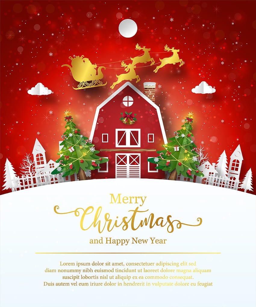 Plantilla de póster navideño con lindo granero 1409887 Arte vectorial en Vecteezy fondo de pantalla del teléfono