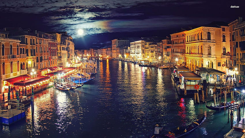 夜のヴェネツィア、大運河 高画質の壁紙