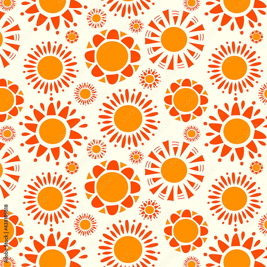 Modello solare. Giallo estivo, arancione. Ornamento di design con stampa del sole. Solare divertente. Reticolo soleggiato infantile astratto. Decorazione della trama del sole. luminoso. Illustrazione vettoriale Stock Vector, soleggiato divertente Sfondo del telefono HD