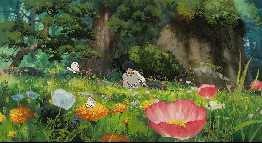 fiori, giardino, opera d'arte, anime, ragazzi, Karigurashi, no, Arrietty, il, segreto, mondo, di, Arrietty, farfalle / e sfondi mobili, karigurashi no arriety Sfondo HD