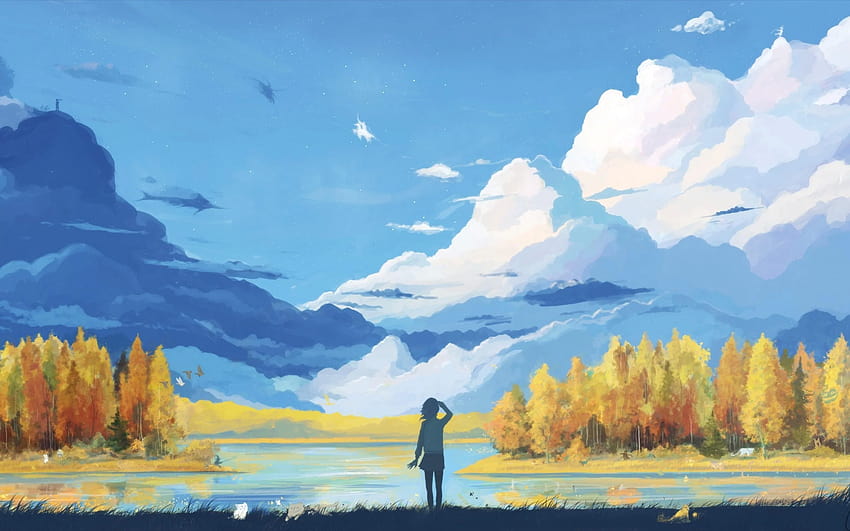 2880x1800 Anime Landschaft, Mädchen, Berg, entspannend, entspannender Anime HD-Hintergrundbild