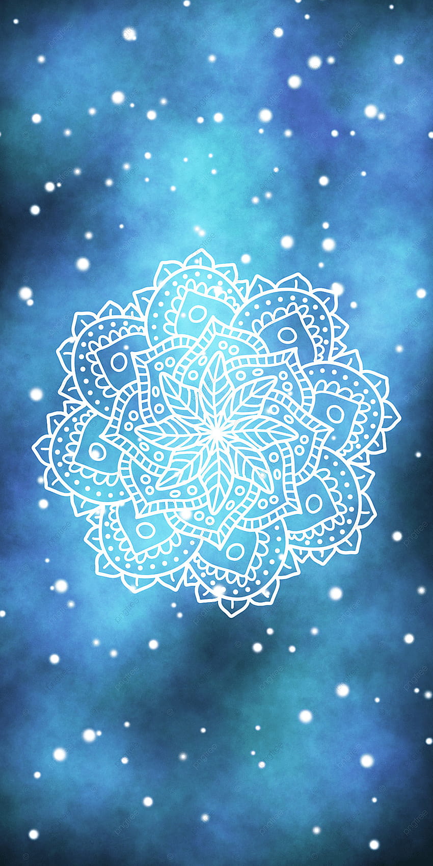 星の白いマンダラ、マンダラ電話、インドのマンダラ、クリスマス マンダラのマンダラの背景を持つ青い空間 HD電話の壁紙