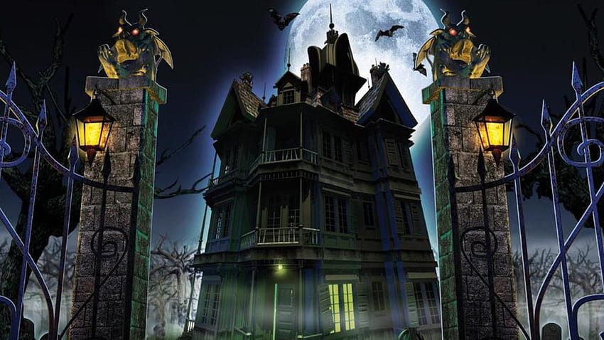 4 Haunted House, scary background cartoon haunted houes HD wallpaper