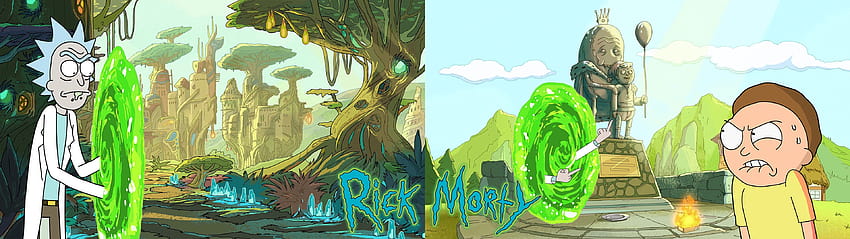 Rick et Morty, deux moniteurs, double affichage / et arrière-plans mobiles, rétro double moniteur Fond d'écran HD