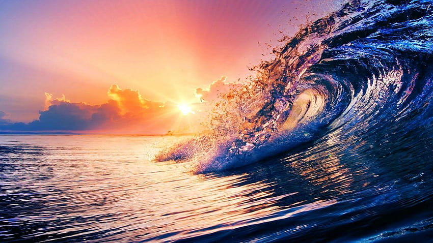 Sol Atardecer Violeta Amanecer Rosa Olas Mar Océano Púrpura Nubes Luz del sol, océano amanecer fondo de pantalla