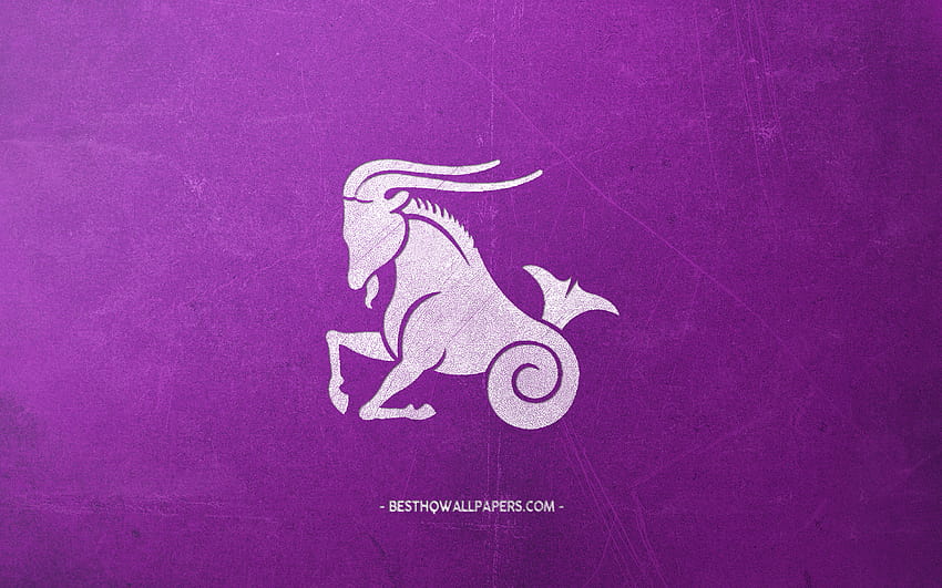 Capricorn zodiac sign, purple retro background, Capricorn Horoscope sign, retro style, creative art, zodiac signs, Capricorn with resolution 2560x1600. High Quality, zodiac capricorn HD wallpaper