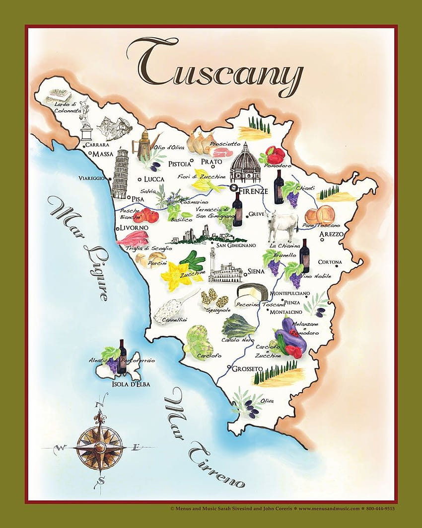 Mapa kulinarna Bounty of Toskania, mapa Włoch Tapeta na telefon HD