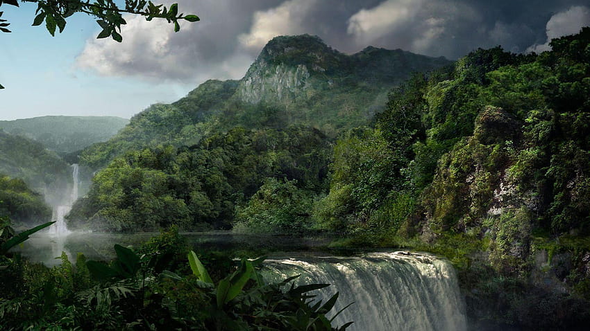 Jungle waterfall HD wallpaper