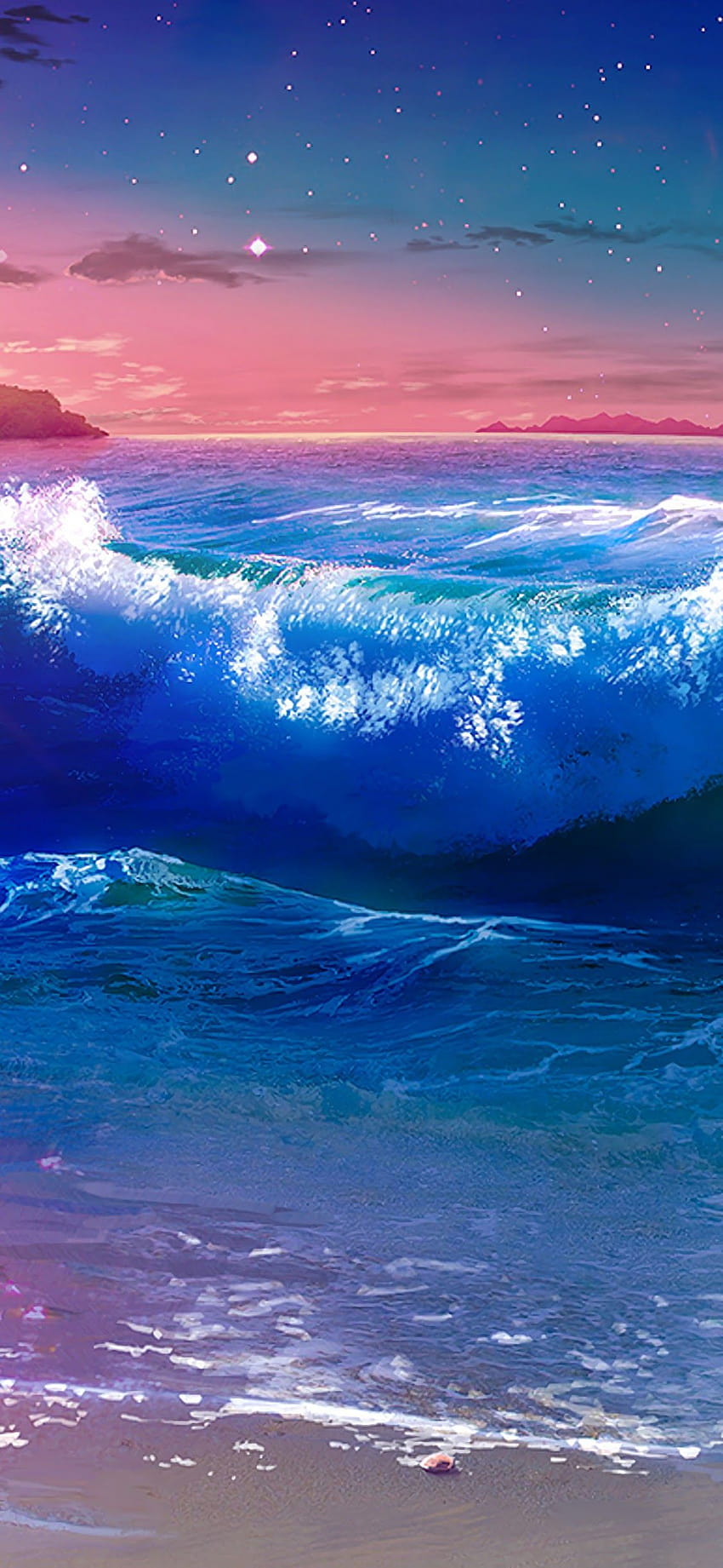 Beach Waves Sunset Scenery Anime, iphone 11 pro max beach Sfondo del telefono HD