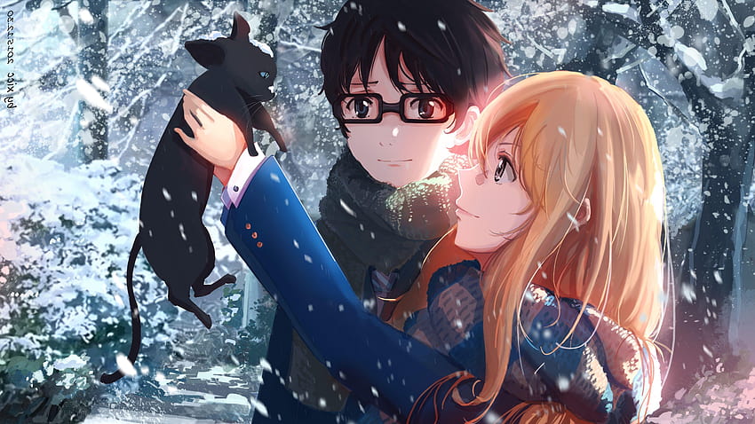 anime, Anime Girls, Shigatsu Wa Kimi No Uso, Cat, Snow, Arima HD wallpaper
