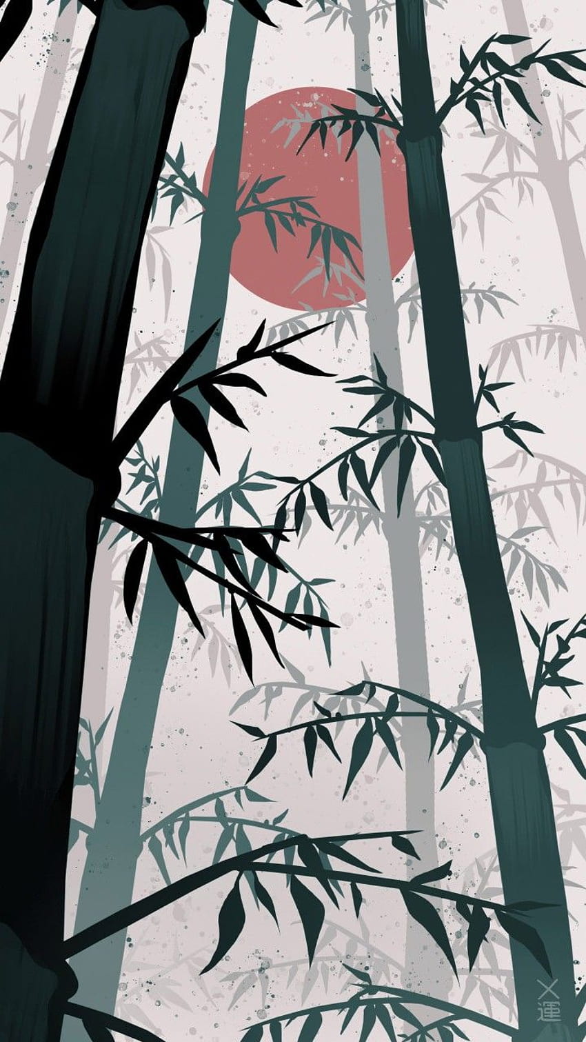 Japonés Sun Bamboo forest oscuro, Japón arte estético fondo de pantalla del teléfono