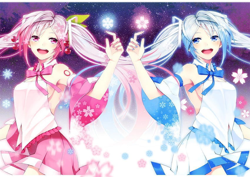 Snow Miku and Sakura Miku HD wallpaper