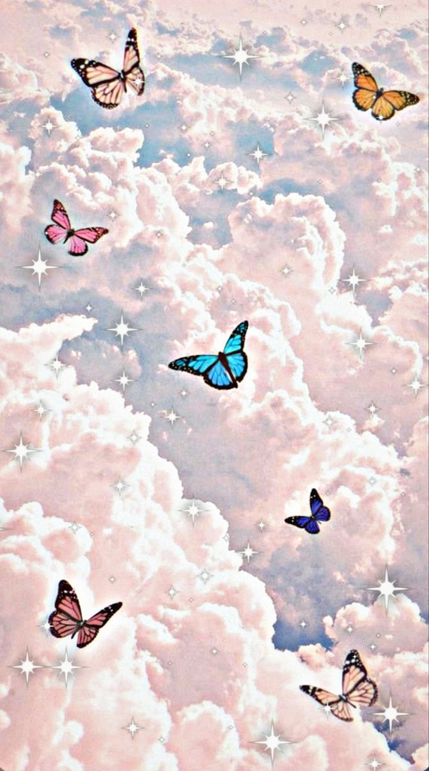 Yüksekten uç, sevimli kelebek estetiği HD telefon duvar kağıdı