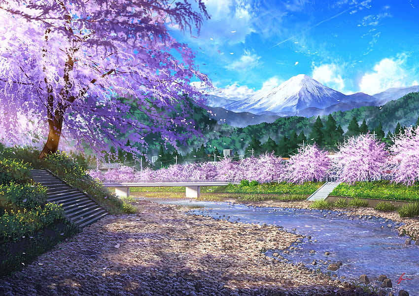 33 идеи за реалистичен аниме пейзаж, пролетно аниме HD тапет