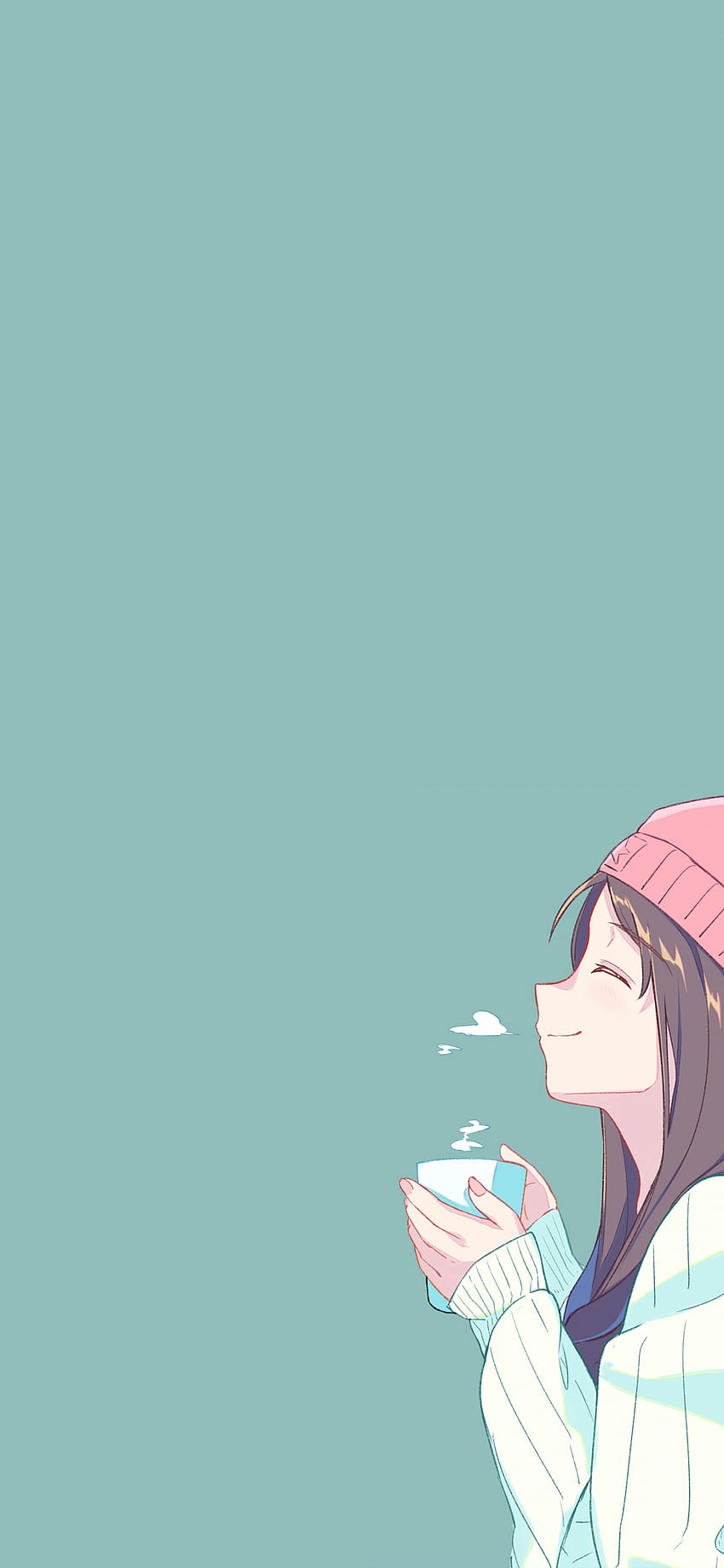 1080x2340 Cute Anime Girl, souriant, vue de profil, café, personnage d'anime buvant du café Fond d'écran de téléphone HD