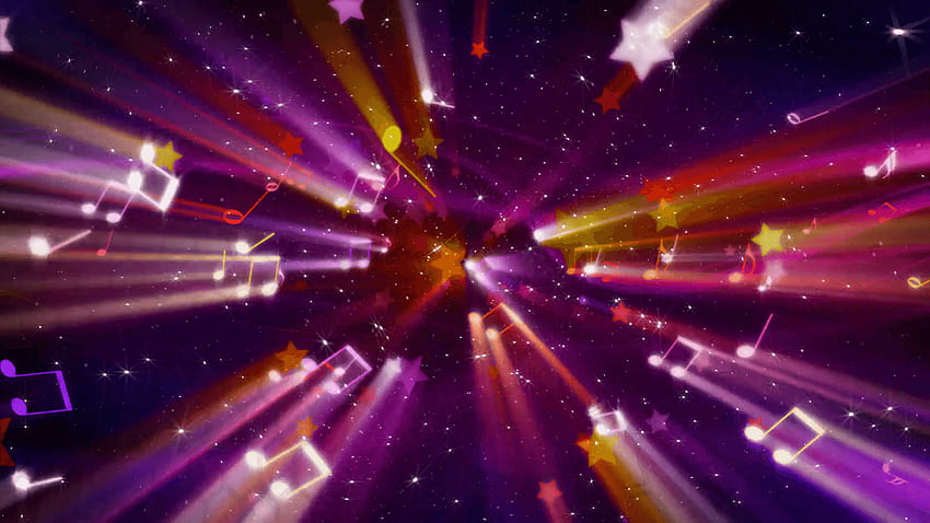 loopable musical backgrounds flying shiny notes, stars and particles HD wallpaper