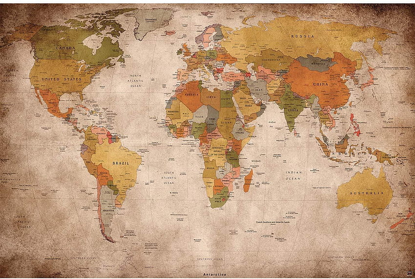 Great Art Carta da Parati Effetto Usato -, mappa del mondo vintage Sfondo HD