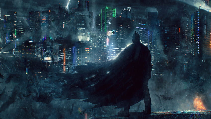 Batman Watching Gotham, Superheroes, Backgrounds и, batman за компютър HD тапет