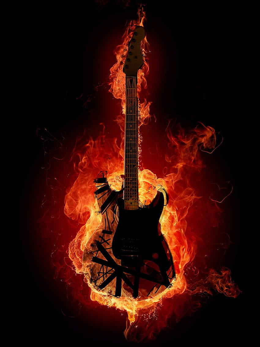 Electric Guitar on Fire, flaming guitar HD phone wallpaper