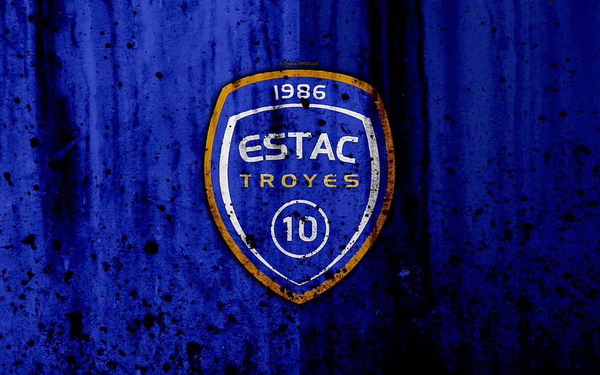 FC Troyes, logo, Ligue 1, stone texture HD wallpaper