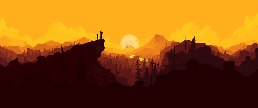 3440x1440 Firewatch, Silhouette, Mountain, Minimal, Sun, minimal landscape HD wallpaper