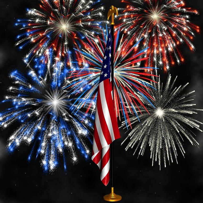 4 lipca flaga USA i fajerwerki, fajerwerki 4 lipca Tapeta na telefon HD