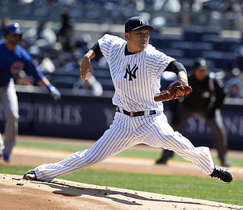 Download Masahiro Tanaka Wearing Black Yankees Jersey Wallpaper