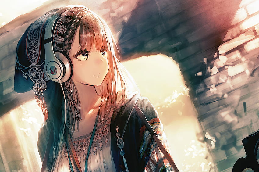 2560x1700 Anime Girl Headphones Looking Away Chromebook Pixel , Backgrounds, and, pixel girl HD wallpaper