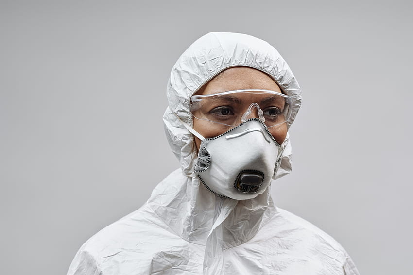 Person Wearing White Face Mask and PPE · Stock HD wallpaper