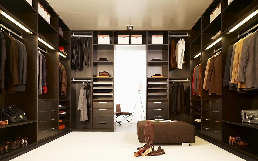 Desain Interior Lemari Pakaian Coklat Tua Elegan Dengan Dua Wallpaper HD