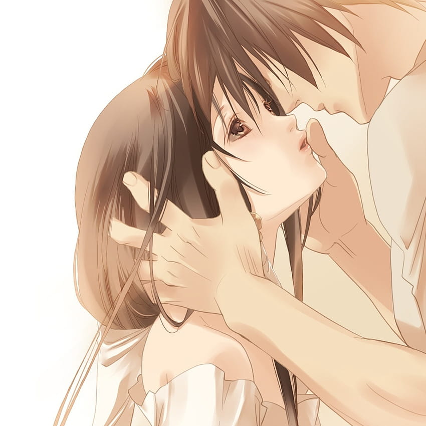 Cute couple together anime brown hair brown eyes kissing love