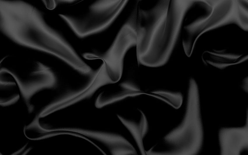 черна копринена текстура, черни вълни копринен фон, копринени вълни текстура, копринен фон, черна тъканна текстура, черна сатенена текстура с резолюция 3840x2400. Високо качество HD тапет