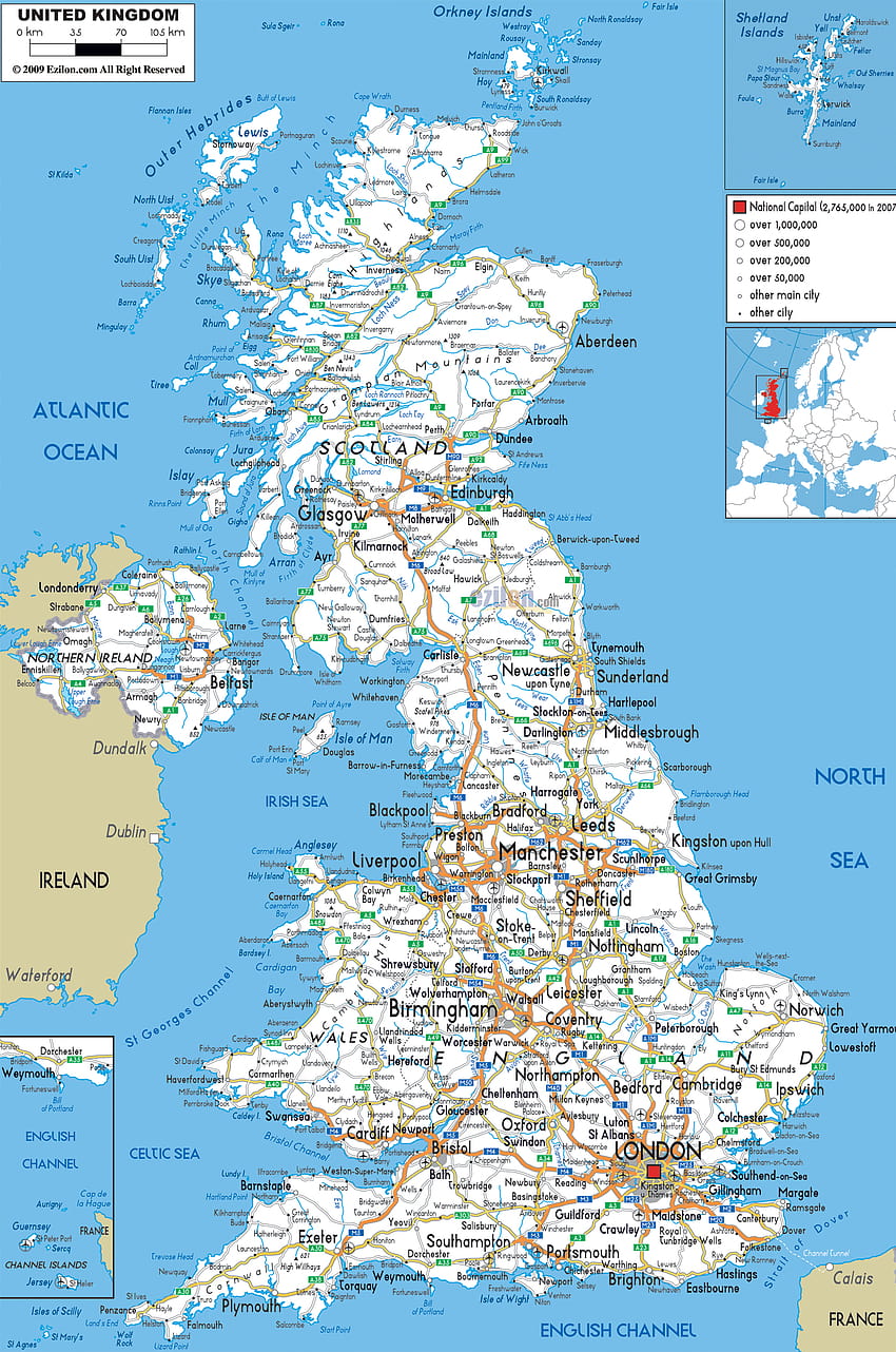 Mapa de carreteras grande y claro detallado del Reino Unido, mapa del reino unido fondo de pantalla del teléfono