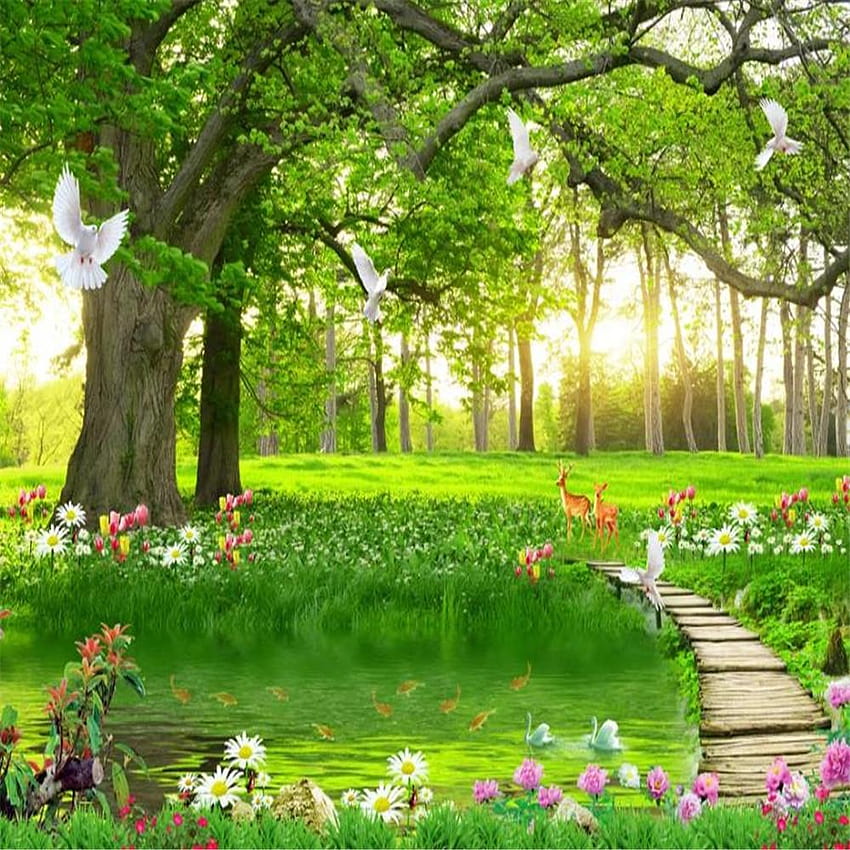 Schöne und einfache Freizeit, grüne, große Baumwaldlandschaft, wunderschöne Landschaft von Yiwu, 5,98 $ HD-Handy-Hintergrundbild