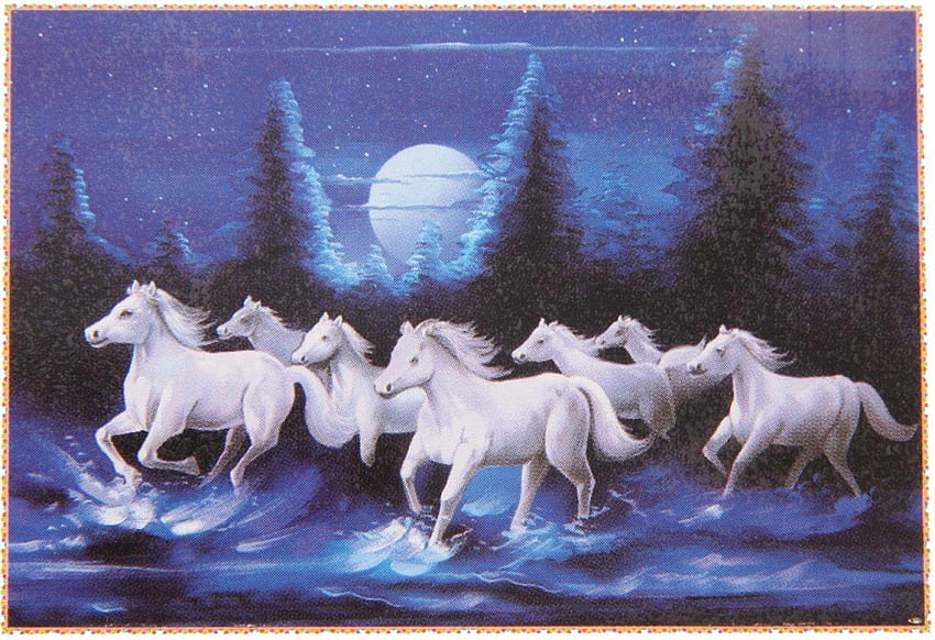 Bm Traders Beautiful 7 White Horses ロールポスター 大きな紙プリント、7頭の馬 高画質の壁紙