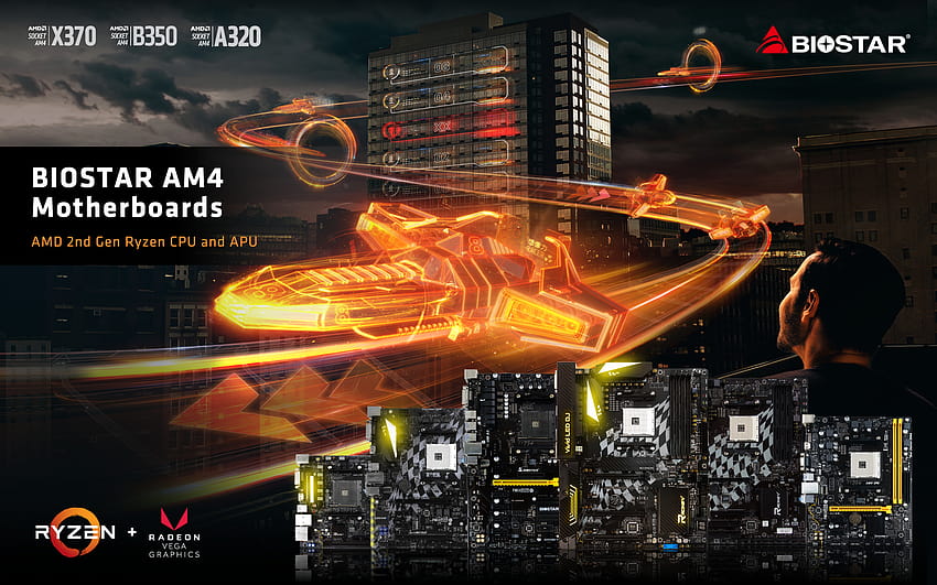 BIOSTAR ซ็อกเก็ต AM4 มาเธอร์บอร์ดทั้งหมดพร้อมสำหรับ AMD Ryzen Raven Ridge APUs วอลล์เปเปอร์ HD