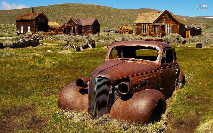 Coche viejo oxidado, coche oxidado fondo de pantalla