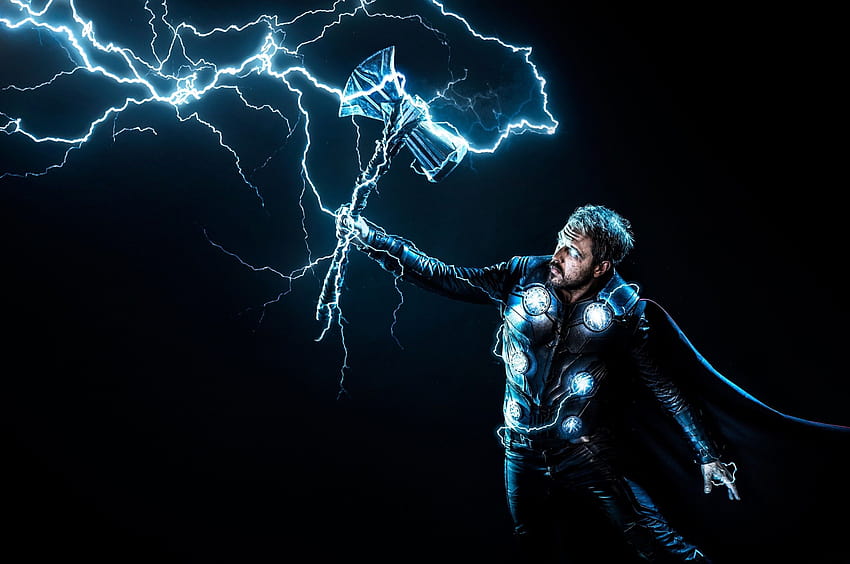 Red, storm, steel, lightning, heaven, God, hammer, costume, cloak ...