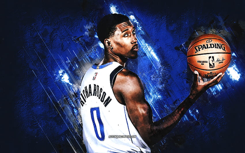 Josh Richardson, Dallas Mavericks, NBA, blue stone background, American basketball player, USA, basketball with resolution 2880x1800. High Quality HD wallpaper