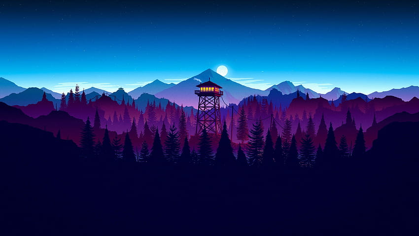 Firewatch、Night、Forest / およびモバイル背景、紫色のアニメの森 高画質の壁紙