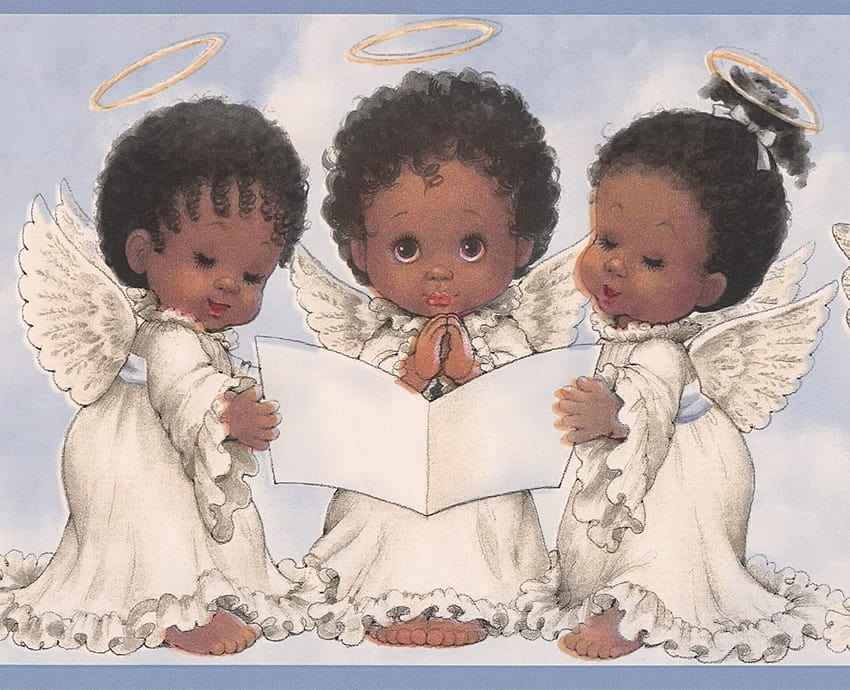 Chesapeake Black Baby Angels in White Dress Border for Kids Bedroom Bathroom, Roll 15' x 6'' HD wallpaper