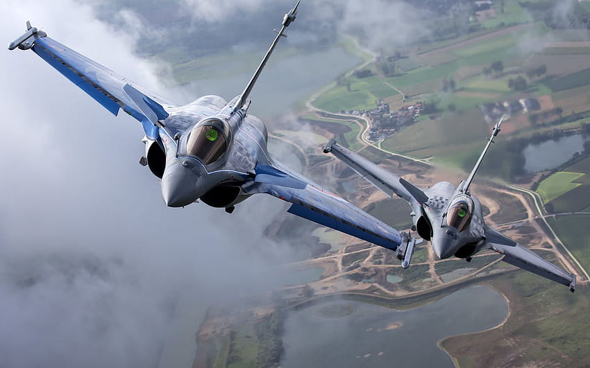 Dassault Rafale, caccia da combattimento, due aerei da combattimento, aereo da combattimento, aeronautica francese, aereo militare con risoluzione 1920x1200. Alta qualità, caccia aereo Sfondo HD