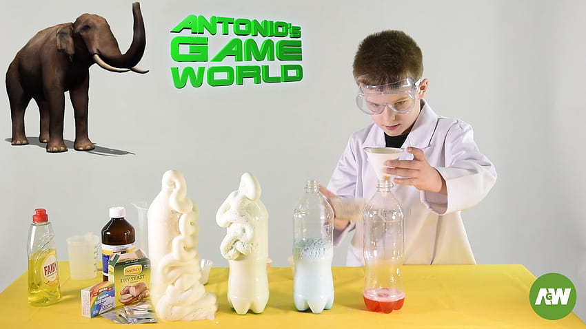 Elefanten-Zahnpasta-Experiment für Kinder mit Wasserstoffperoxid und Backhefe! HD-Hintergrundbild