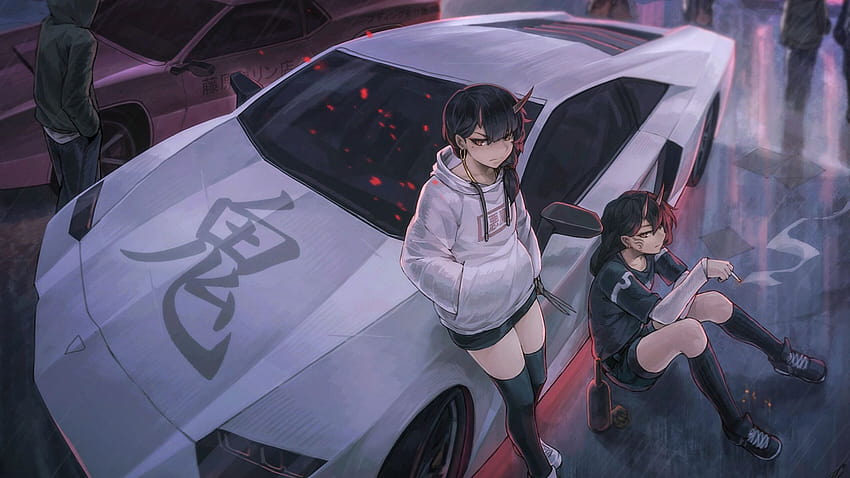 Samochód, Miejskie Anime Dziewczyny, Sztuka, , Tło, 56914c Tapeta HD