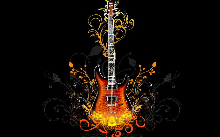 Guitar On Fire Group, рок китара HD тапет