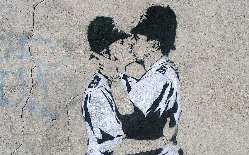 Coppers Kissing Banksy, bansky HD wallpaper
